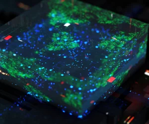 imagem mostra um mundo pixelado como se fosse um blockchain, só que verde, mostrando a importância do blockchain verde para a sustentabilidade do planeta